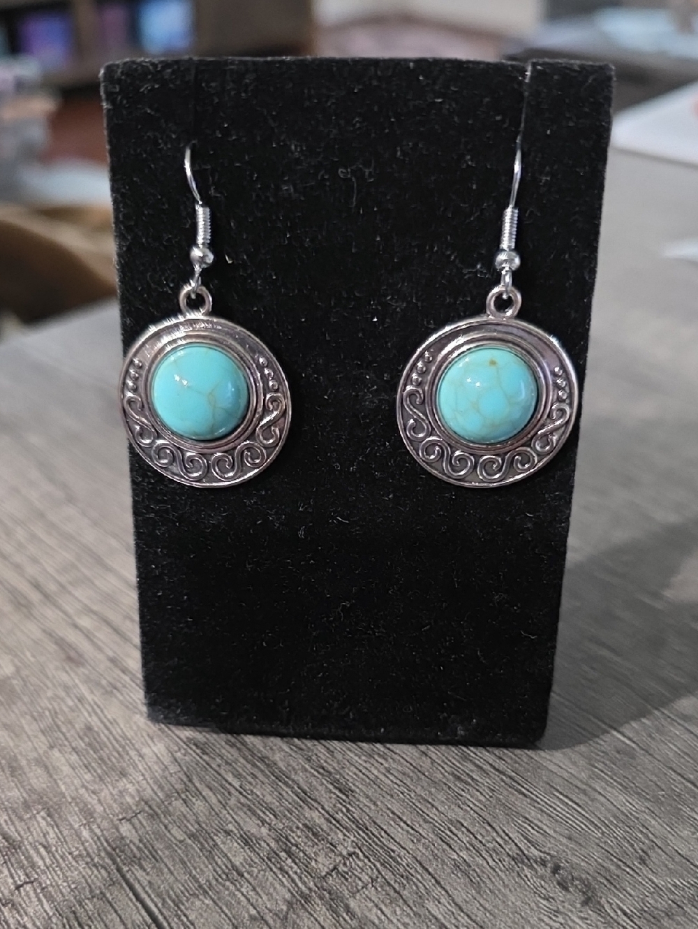 Turquoise Stone Silver Drop Earrings - Women Jewelry
